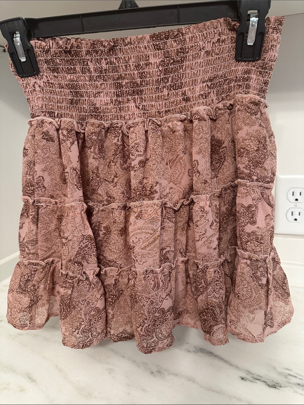 Pink Lily small Smocked Ruffle Tiered Mini Skort Dusty Rose Paisley.  Like new